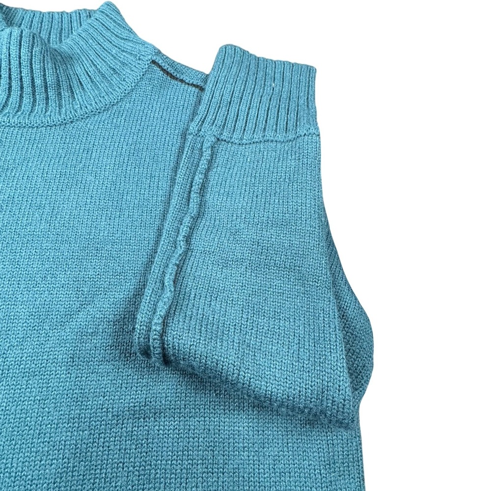 Jason Wu Mock Neck Sweater Teal Ribbed Wool Blend M Cabincore Chunky Chic Cozy - Picture 7 of 13